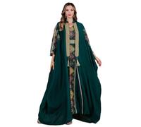 Watreketal Ensemble de deux pièces pour femme - Caftan brodé du Moyen-Orient Thobe - Longue robe élégante pour fête du Moyen-Orient - Caftan brodé, vert foncé, M