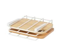 Watreketal Étagère de cuisine fonctionnelle en métal noir et blanc pour couvercles d'armoires et ustensiles avec support de couvercle