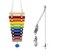 Watreketal Lot de 2 jouets Xylophone Poulet avec clochettes 8 clés en métal pour poules, brochettes à fruits, chaîne d'alimentation à suspendre, balle arc-en-ciel en mousse, balles de dressage pour