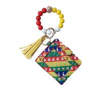 Watreketal Porte-clés portefeuille avec dragonne, petit porte-cartes de crédit, chaîne, bracelet, pompons, perles, anneaux pour femme, jaune