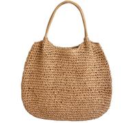 Watreketal Sac à bandoulière en paille pour femme, sac à main de plage tissé spacieux avec poignée confortable, grand panier sous les aisselles, paille tendance, Couleur unie kaki Ha, One Size