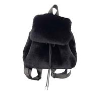Watreketal Sac à dos décontracté en fourrure avec cordon de serrage pour femmes et filles, style d'hiver doux et pelucheux, petit sac à bandoulière avec rabat, sac à dos décontracté pour femmes, Noir