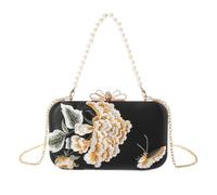 Watreketal Sac à main de soirée traditionnel avec fleur de pivoine et papillon, sac à bandoulière pour les amateurs de mode, sac à main Cheongsam en soie, Noir , One Size
