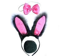 Watreketal Serre Tete,1 ensemble de cerceau à cheveux en forme d'oreille en peluche, queue de cosplay et nœud papillon, ensemble de coiffure pour fête d'anniversaire d'Halloween pour enfants