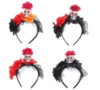 Watreketal Serre Tete,Bandeau tête de mort, diadèmes d'Halloween et bandeau à fleurs, bandeau à fleurs roses