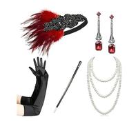 Watreketal Serre Tete,Costume de Flapper Vintage des années 1920 pour femmes, coiffe, gants en satin, boucles d'oreilles, collier, accessoires de fête de bal
