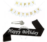 Watreketal Serre Tete,pour Headloop Happy Birthday Alloy Girls Couvre-chef réglable Drapeaux en papier champagne 13 lettres dorées