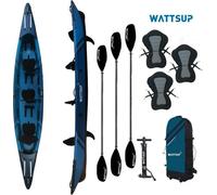 Wattsup - Kayak Gonflable - Gamme Torpedo 3 Places - 476x80cm (15'6"x31") - 100% Haute Pression/Dropstitch - Pack Complet : Pagaies Double Sièges Pompe Sac de Transport - Jusqu'à 235 kg - Bleu