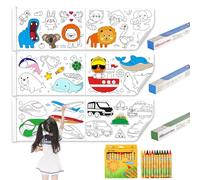 WATUNID Lot de 3 rouleaux de papier à colorier pour enfants, 30 x 300 cm, découpable, avec 12 couleurs de crayons de cire, rouleau de coloriage pour enfants, rouleau de coloriage pour enfants, poster