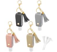 WATUNID Lot de 4 bouteilles de voyage vides portables pour trousseau de clés, 30 ml, flacon de recharge avec porte-clés bouteilles et entonnoirs, désinfectant pour les mains, désinfectant pour les
