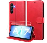 WAURZ Coque pour Samsung Galaxy A17 4G/5G Etui Coque avec 2 Verre Trempé Porte Carte Clapet à Rabat Portefeuille Cuir Case Housse Protection Flip Cover Étui,Rose