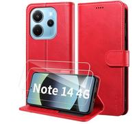 WAURZ Coque pour Xiaomi Redmi Note 14 4G, Etui Coque avec 2 Verre Trempé Porte Carte Clapet à Rabat Portefeuille Cuir Case Etui Housse Protection Flip Cover Étui Coque pour Redmi Note 14 4G,Rose