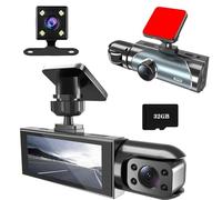 WAVANCKY Caméra Dashcam, 1080P Dashcam Voiture Avant et Arrière, 170° Grand Angle 3 Canaux avec Fil, SD 32GB Inclus, Vision Nocturne & Étanche, Enregistrement en Boucle 24H, G-Sensor