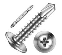Wavanta Lot de 200 vis autotaraudeuses en métal, M4,8 x 25 mm, vis autotaraudeuses à tête gaufrée pour métal, vis autotaraudeuses en acier inoxydable, vis Tek avec embout de tournevis
