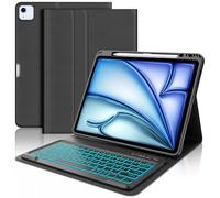WAVATA Clavier pour iPad Air 13" M2 2024/M3 2025, iPad Pro 12.9" 6e/5e/4e/3e Gén 2022/2021/2020/2018, Coque Clavier avec Rétroéclairées Magnétique Détachable Français AZERTY Layout, Noir