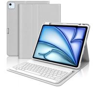 WAVATA Clavier pour iPad Air 13" M2 2024/M3 2025, iPad Pro 12.9" 6e/5e/4e/3e Gén 2022/2021/2020/2018, Coque Clavier Magnétique Détachable Français AZERTY Layout, Gris Clair