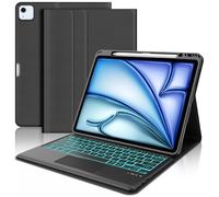 WAVATA Clavier pour iPad Air 13" M2 2024/M3 2025, iPad Pro 12.9" 6e/5e/4e/3e Gén 2022/2021/2020/2018, Coque Clavier avec Rétroéclairées Pavé Tactile Magnétique Détachable Français AZERTY Layout, Noir