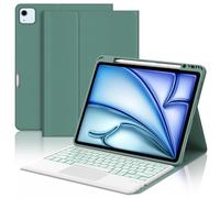 WAVATA Clavier pour iPad Air 13" M4 2026/M3 2025/M2 2024, iPad Pro 12.9" 6e/5e/4e/3e Gén 2022/2021/2020/2018 Rétroéclairées Pavé Tactile Magnétique Détachable Français AZERTY Layout, Vert Foncé