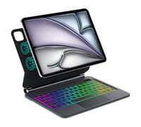 WAVATA Clavier pour iPad Air 13 Pouces M3/M2 2025/2024 et iPad Pro 12.9" 6e/5e/4e/3e génération, Rétroéclairé 7 Couleurs AZERTY Français, Magnétique Flottant, Pavé Tactile Multi-Touch, Noir