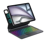 WAVATA Clavier pour iPad Air 13 Pouces M3/M2 2025/2024 et iPad Pro 12.9" 6e/5e/4e/3e génération, Rétroéclairé 7 Couleurs AZERTY Français, Magnétique Flottant, Pavé Tactile Multi-Touch, Noir