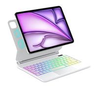 WAVATA Clavier pour iPad Air 13 Pouces M3/M2 2025/2024 et iPad Pro 12.9" 6e/5e/4e/3e génération, Rétroéclairé 7 Couleurs AZERTY Français, Magnétique Flottant, Pavé Tactile Multi-Touch, Blanc