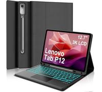 WAVATA Clavier pour Lenovo Tab P12 12.7" 2023 avec Pavé Tactile, Étui Clavier pour Lenovo P12 Magnétique Rétroéclairé Bluetooth Amovible AZERTY Français, Noir