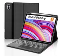 WAVATA Clavier pour Redmi Pad Pro 12.1"/Xiaomi Poco Pad 2024 avec Pavé Tactile, Étui Clavier pour Xiaomi Redmi Pad Pro 2024 Rétroéclairé Magnétique Amovible Français AZERTY Layout, Noir