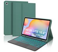 WAVATA Clavier pour Samsung Galaxy Tab S6 Lite 10.4 Pouces 2024/2022/2020 avec Pavé Tactile, Étui Clavier pour Tab S6 Lite Magnétique Rétroéclairées Bluetooth Français AZERTY Layout, Vert foncé