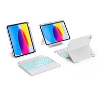 WAVATA Étui Clavier pour iPad 10 Ème Génération 10.9" 2022 et iPad A16 11e Génération 2025 11", Clavier avec pavé Tactile Détachable Ultraléger Magnétique DIY Rétroéclairé 7 Couleurs AZERTY, Blanc