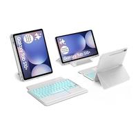 WAVATA Étui Clavier pour Samsung Galaxy Tab S10+ 2024/S9 FE+/S9+12.4 Pouces, Clavier avec pavé Tactile Détachable Ultraléger Magnétique DIY Rétroéclairé 7 Couleurs AZERTY Français, Blanc