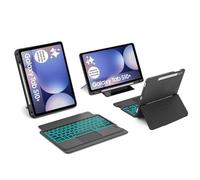 WAVATA Étui Clavier pour Samsung Galaxy Tab S10+ 2024/S9 FE+/S9+12.4 Pouces, Clavier avec pavé Tactile Détachable Ultraléger Magnétique DIY Rétroéclairé 7 Couleurs AZERTY Français, Noir