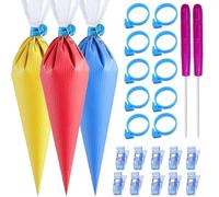 WAVDSYB 122Pieces Tipless Piping Bags - 100pcs Disposable Piping Pastry Bag for Royal Icing/Cookies Decorating - 10 Pastry Bag Ties,10 Clips &2 Scriber Needle - Best Cookie/Cake Decorating Tools (14 i