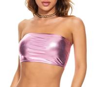 WAVDSYB Femmes Métallique Crop Top Brillant Sans Bretelles Tube Bra pour Danse Raves Festival Costumes, rose, XXL