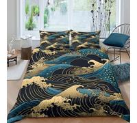 Wave Art Design Housse de Couette Microfibre 3 pièces Imprimé en 3D Hypoallergique Japanese Wave Style Ensemble De Literie avec 2 x Taies d'oreiller Confortable for Les Enfants Double（200x200cm）