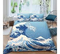 Wave Art Ensemble De Literie Respirante Microfibre 3 Pièces 3D Imprimée Japanese Ukiyo-e Style_ Linge de Lit avec Fermeture Éclair Ultra Douce for Chambre de garçons Super King（260x220cm）