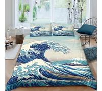 Wave Art Housse de Couette Microfibre 3 pièces Imprimé en 3D Respirante Japanese Ukiyo-e Style_ Linge de Lit avec 2 x Taies d'oreiller Confortable for Filles Ado Double（200x200cm）