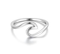 WAVE Bague en argent sterling 925 | Bague pour femme sans nickel et anti-ternissement avec vague | Anneaux minimalistes vagues de mer étroites (Argent, 52)