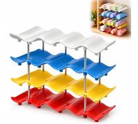 Wave Cup Storage Rack, Stackable Wave Shape Bottle Organizer (4-Tier) | Stackable Water Bottle Organizer, Colorful 2/3/4 Tier Drinkware Rack, Large Capacity Holder for Kitchen Cabinet Countertop