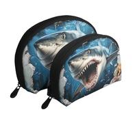 Wave Great White Shark Out of The Sea Lot de 2 trousses de maquillage portables pour voyage, blanc, Taille unique