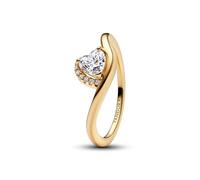 Wave Heart 14k Gold-Plated Ring with Clear Cubic Zirconia