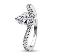 Wave Heart Sterling Silver Ring with Clear Cubic Zirconia