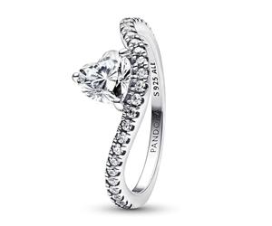 Wave Heart Sterling Silver Ring with Clear Cubic Zirconia
