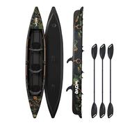 Wave Navigator 3.0 - Kayak Gonflable - Coque Rigide en Point de Chute - Ensemble Complet avec pagaie, Pompe et siège, Stable et Portable pour Lacs et rivières - Camouflage - 3 Places