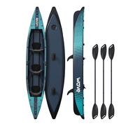 Wave Navigator 3.0 - Kayak Gonflable - Coque Rigide en Point de Chute - Ensemble Complet avec pagaie, Pompe et siège, Stable et Portable pour Lacs et rivières - Bleu Marine - 3 Places