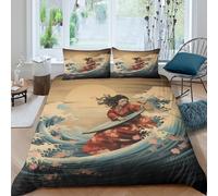 Wave Rider Linge de Lit Microfibre 3 pièces Imprimé en 3D Hypoallergique Japanese Art Style Ensemble De Literie avec Fermeture Éclair Douce for Chambre de Adolescents Double（200x200cm）