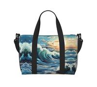 Wave Sailboat Seagull Sac de voyage à bandoulière pour femme, sac à main décontracté avec fermeture éclair, convient pour le travail, les voyages, le fitness, les voyages, noir, taille unique