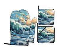 Wave Voilier Mouette Kit de cuisson durable Gants de four et maniques avec design imperméable et protection thermique