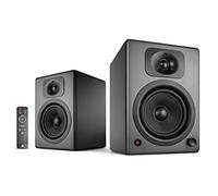 wavemaster (66364) TWO NEO stone gray - Kit d'enceintes bibliothèque 2.0 (60 Watt) avec streaming Bluetooth, connexions digitales et analogiques et télécommande IR- Gris Anthracite
