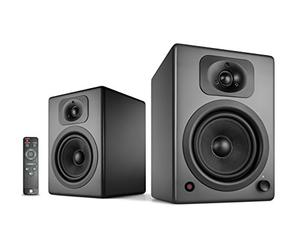 wavemaster (66364) TWO NEO stone gray - Kit d'enceintes bibliothèque 2.0 (60 Watt) avec streaming Bluetooth, connexions digitales et analogiques et télécommande IR- Gris Anthracite