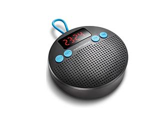 Wavemaster MOBI-3 Bleu - Enceinte Bluetooth Portable Mobile (Champ sonore à 360°) avec Radio, réveil et Fonction Mains Libres, Protection IPX5 Contre Les Projections d'eau - Bleu